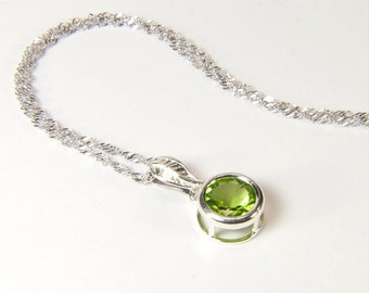 Sparkling Peridot Pendant, 8.1mm x 2.07 Carat, Round Cut, Sterling Silver Peridot Necklace, including Adjustable Sterling Chain