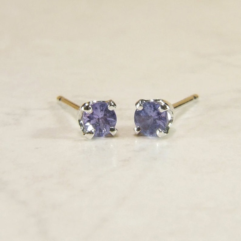 Genuine Natural Tanzanite Argentium Silver Tanzanite Studs 3mm Lavender Tanzanite Earrings Round Cut 3mm x 0.10 Carat each