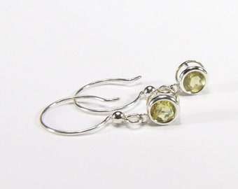 Lemon Lime Citrine Earrings (Natural 'Oro Verde' Citrine), 6mm x 0.75 Carats (each), Round Cut, Sterling Silver Citrine Dangle Earrings