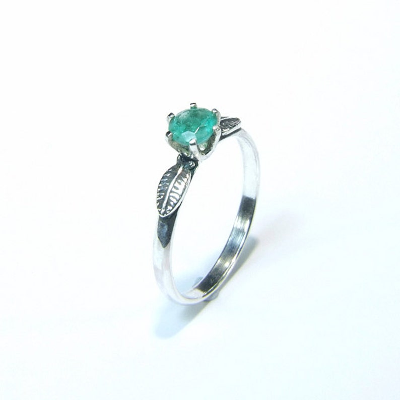5mm x 0.62 Carat Emerald Ring Round Cut Natural Transparent Emerald Handmade Sterling Silver /'Indie/' Ring