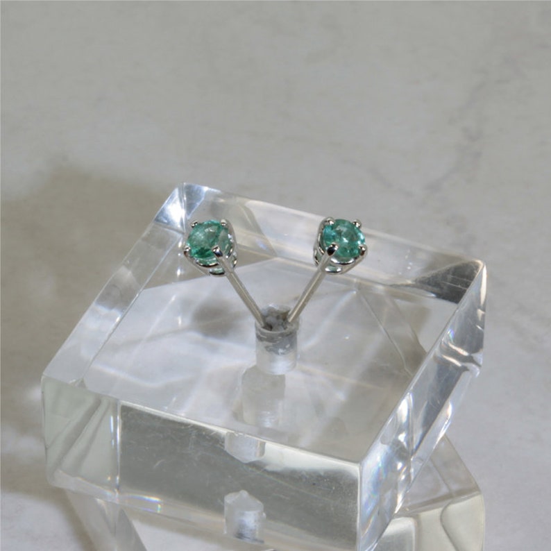 3.0mm Transparent Emerald Earrings Genuine Natural Emeralds, 3mm x 0.12 Carat each, Round Cut, Sterling Silver Emerald Studs image 5