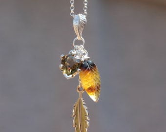 Honey Tourmaline Necklace (Natural Tourmaline), 10mm x 7mm x 1.05 Carat, Pear Cut, Sterling Silver Pendant Necklace w. Adjustable Chain