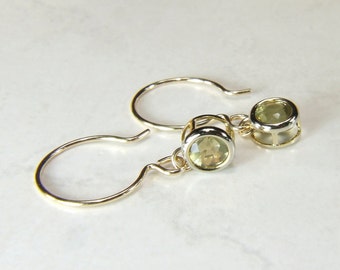Lemon Lime Citrine Earrings (Natural 'Oro Verde' Citrine), 6mm x 0.75 Carats (each), Round Cut, 14 Karat 'Gold Fill' Citrine Dangle Earrings