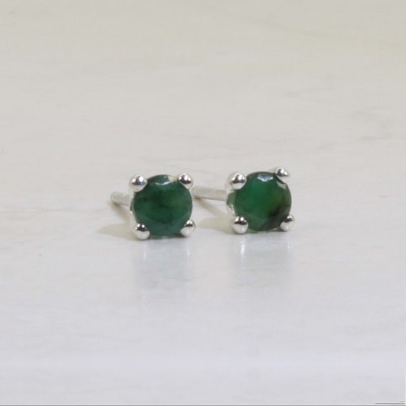 Genuine Emerald Post Stud Earrings Sterling Silver 4mm Genuine Emerald Post Stud Earrings Sterling Silver 4mm