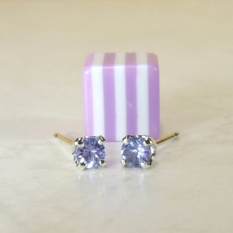 Genuine Natural Tanzanite Argentium Silver Tanzanite Studs 3mm Lavender Tanzanite Earrings Round Cut 3mm x 0.10 Carat each
