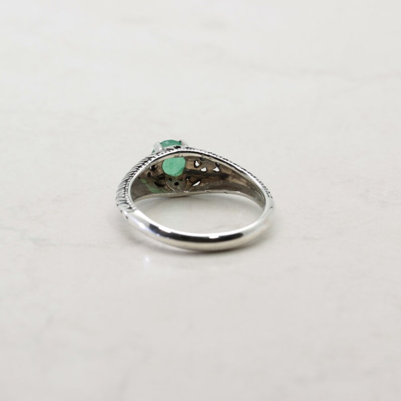 Round Cut 5mm x 0.50 Carat Art Deco Revival Style Sterling Silver Emerald Ring Emerald Ring Translucent Natural Colombian Emerald