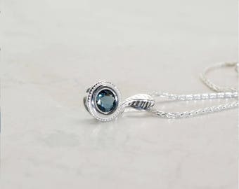 London Blue Topaz, 6mm x 1.06 Carats, Round Cut, Sterling Silver Pendant Necklace, inc. Adjustable Sterling Chain