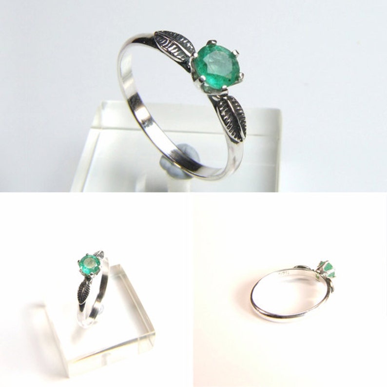 5mm x 0.62 Carat Emerald Ring Round Cut Natural Transparent Emerald Handmade Sterling Silver /'Indie/' Ring