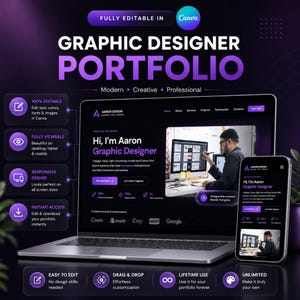 Portfoliomall för grafisk designer i Canva | Professionell webbplats (digital nedladdning)