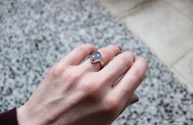 Chalcedony Ring Scalloped Silver Ring