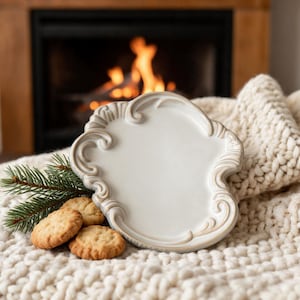White vanity tray for jewelry keys candles or bedside styling