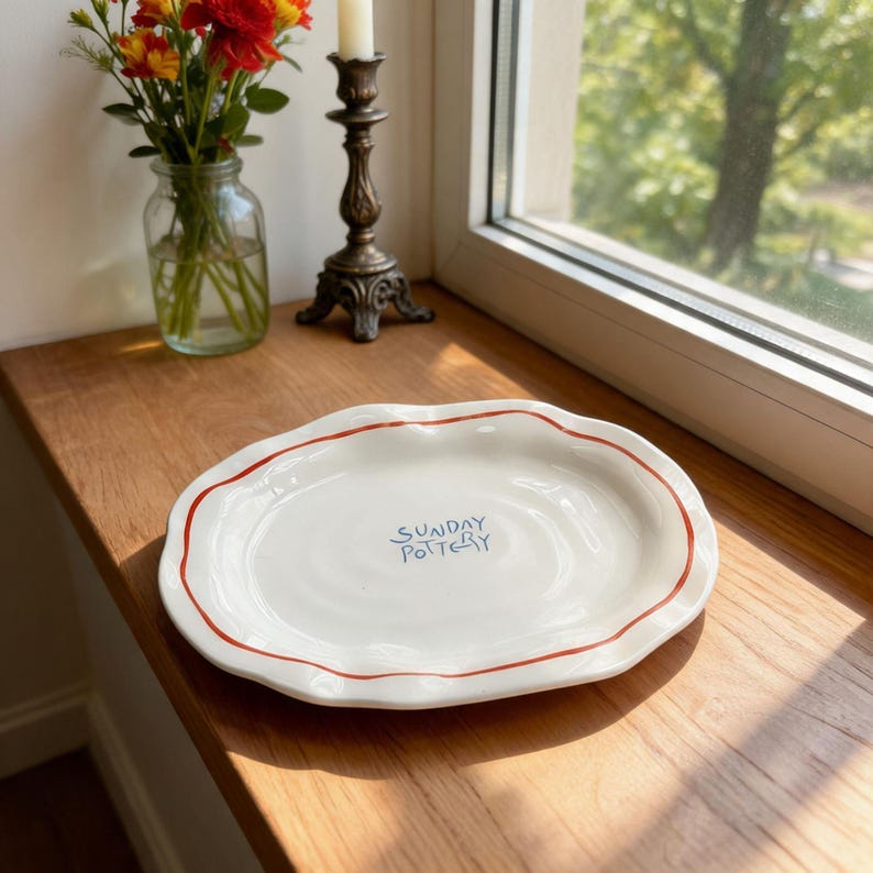Detailed dimensions of the wavy ceramic plate showing 17 cm length and 12 cm width.