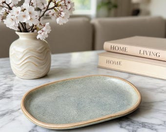 Handmade Ceramic Oval Tray | Speckled Pottery Trinket Dish | Minimalist Catchall Vanity Tray | Wabi Sabi Room Decor | Housewarming Gift