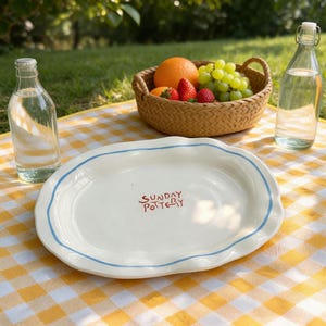 Cute rustic pottery dish used for holding rings and earrings on a bedside table