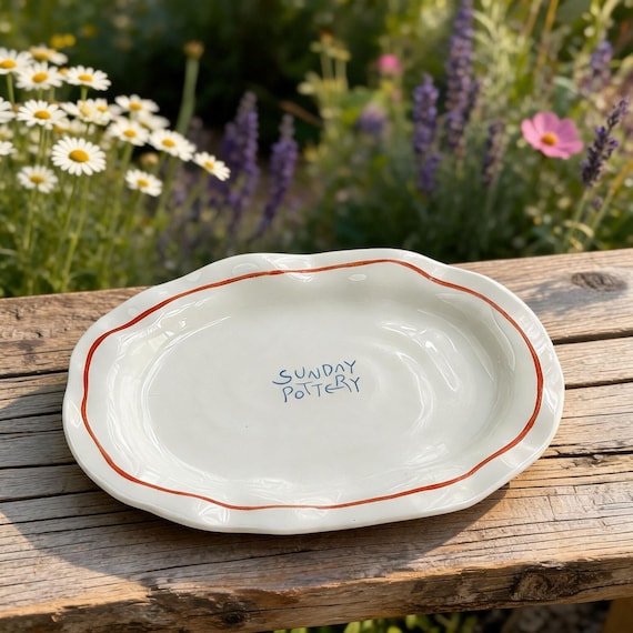 Handmade Ceramic Trinket Dish, Wavy Edge Jewelry Tray, Cute Catchall Plate, Cottagecore Room Decor, Small Dessert Plate, Unique Gift for Her