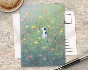 Postal ilustrada tamaño A6 con 5 animales pequeños, impresión artística de 350 g con tacto sedoso mate, regalo de papelería, envío postal, pequeño cuadro para pared.
