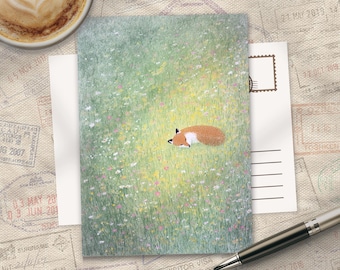 Postal ilustrada tamaño A6 con 4 animales pequeños, impresión artística de 350 g con tacto sedoso mate, regalo de papelería, envío postal, pequeño cuadro para pared.