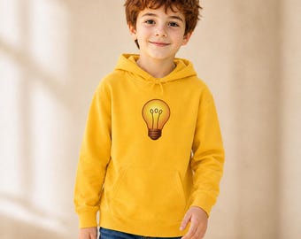 Finjo Yellow Light Bulb Youth Hoodie – Kids Pullover | Finjo Spark