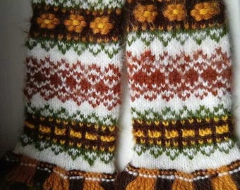Guantes coloridos hechos a mano, guantes de punto estilo boho, guantes de lana estilo folclórico, guantes cálidos de invierno, regalo acogedor y llamativo.