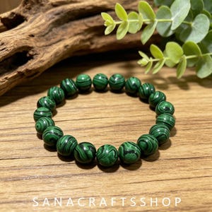 Malachite "Wealth Stone" Stretch Bracelet, 10mm Beads, 18-19cm Prosperity & Abundance Crystal Jewelry