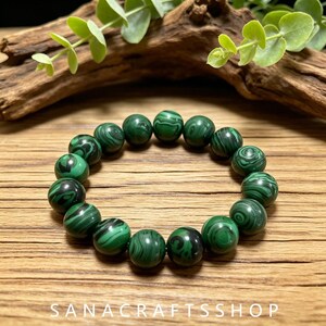 Malachite "Wealth Stone" Stretch Bracelet, 12mm Beads, 18-19cm Prosperity & Abundance Crystal Jewelry