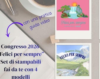 Bundle Stampabile Congresso 2026 “Felici per sempre” | 4 design multipli JW | Adesivi, cartoline e bottoni molto altro | Download immediato