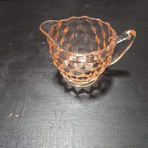 Vintage Jeannette Pink Depression Glass Creamer Cube Cubist Pattern 1929-1933