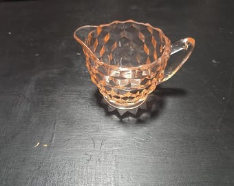 Vintage Jeannette Pink Depression Glass Creamer Cube Cubist Pattern 1929-1933