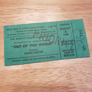 1986 "Out Of This World" Pilot Episode TV Show Ticket - Rare Collectible