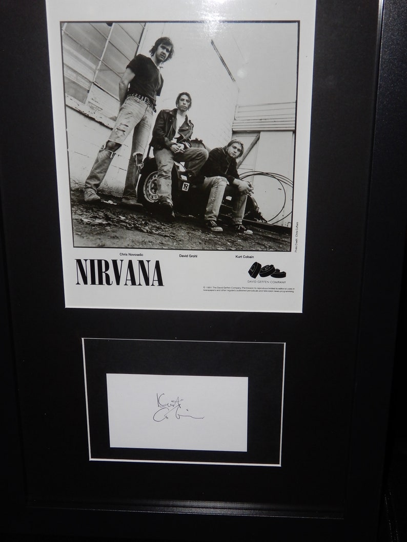 Signed Kurt Cobain display with autograph & original publicity Etsy