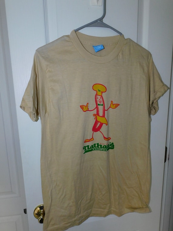 70s/80s Nathan's Hot Dogs  t shirt - vintage Cone… - image 1