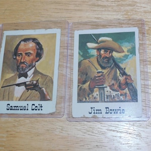 1966 Samuel Colt + Jim Bowie trading cards - nonsports - wild west outlaws - vintage 60s