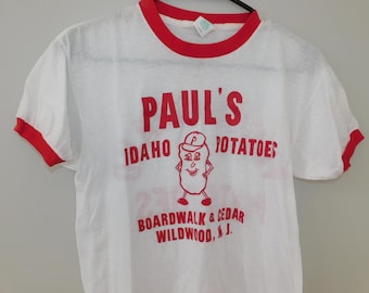 Paul's Idaho Potatoes Wildwood NJ Boardwalk t shirt - vintage 80s restaurant -  New Jersey Shore