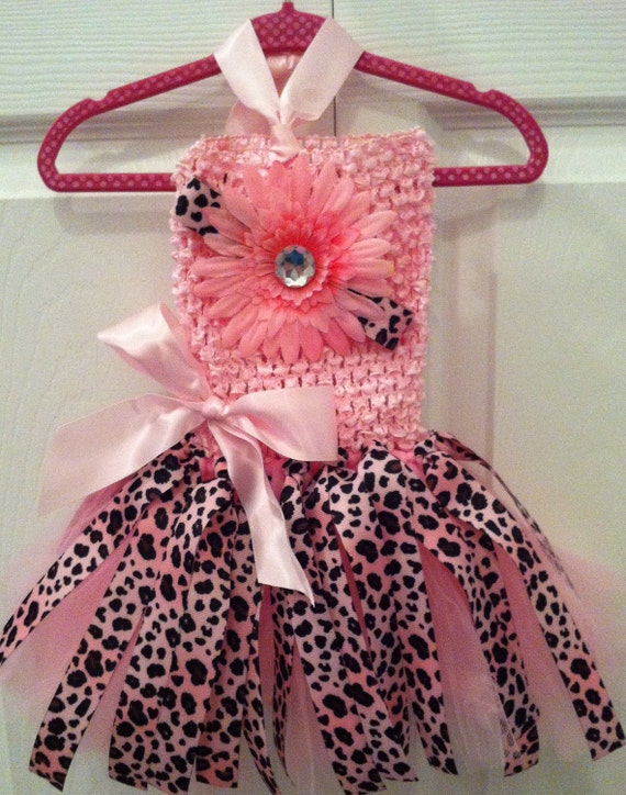 Items similar to Light Pink and Leopard Print Tutu Dress Size (0 to