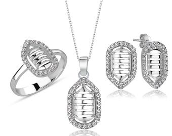 925 sterlingzilveren damessieradenset | Wit en roze zirkoonketting ring oorbellen set | Elegante bruidssieraden | Cadeau voor haar