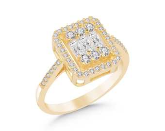 Anillo baguette de plata de ley 925, anillo de mujer con piedra amarilla, joyería minimalista elegante, regalo para ella, anillo de plata hecho a mano