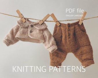 Retro gebreide set: broek + shirt, voor een klassieke teddybeer, breipatroon, comfortabele broek en shirt zelf maken, gemiddeld niveau