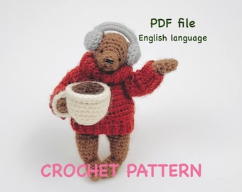 Gehaakt mini-teddybeerpatroon - met accessoires, gehaakte trui, gehaakt patroon koffie en koptelefoon, pdf-bestand, Engels