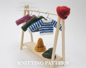 Trui en mutsen voor zittend speelgoed, outfit voor speelgoedbreipatroon, pdf-bestand, Engelse taal