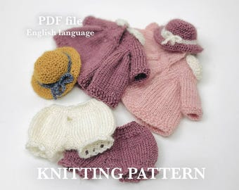 Tenue en tricot pour petite dame ours en peluche, jouets en tricot, fichier PDF de modèle tricoté, langue anglaise