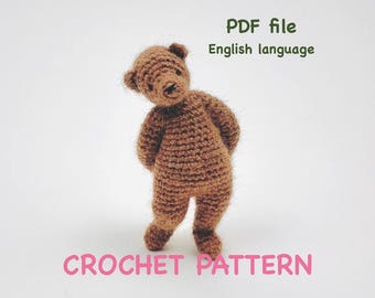 Gehaakt mini-teddybeerpatroon, klassieke teddybeer, pdf-bestand, Engelse taal
