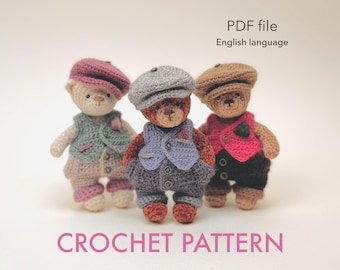 Haakpatroon mollige teddybeer met outfit, gehaakte herenbeer