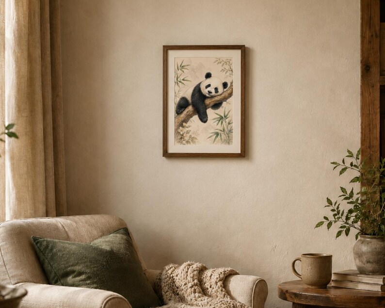Panda Botanical Illustration Print, Bamboo Nursery Animal Art (8x12 ...