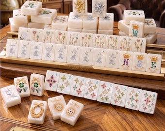 Jeu de Mahjong américain, tuiles en résine White Pearl, motif Couronne Royale