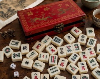 Jeu de Mahjong chinois de style classique – Étui Dragon, tuiles gravées, décoration de jeu de plateau