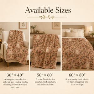 Pink Ghost Floral Blanket, Vintage Halloween Throw, Spooky Cottagecore Decor, Plush Velveteen image 4