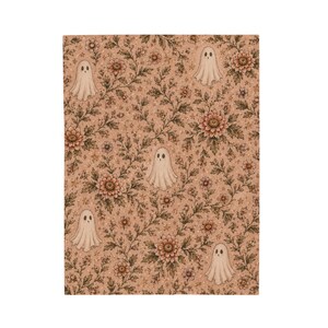 Pink Ghost Floral Blanket, Vintage Halloween Throw, Spooky Cottagecore Decor, Plush Velveteen image 3