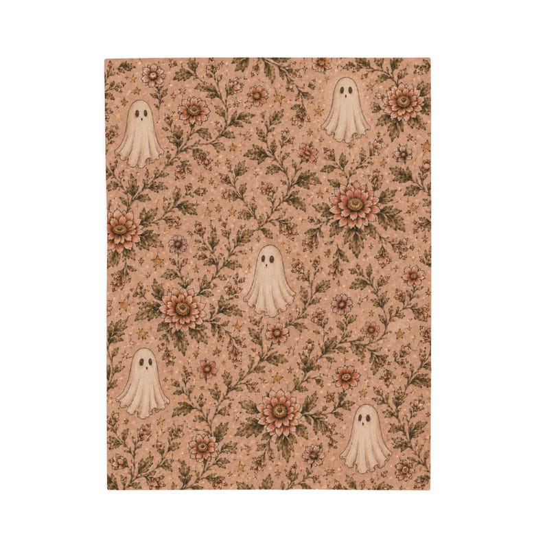 Pink Ghost Floral Blanket, Vintage Halloween Throw, Spooky Cottagecore Decor, Plush Velveteen image 3