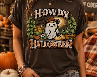 Cowboy Ghost Halloween Shirt, Plant Lover Fall Comfort Colors Tee