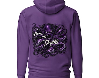 Felpa streetwear con polpo "From The Depths" / Felpa con grafica scura / Pullover stile tatuaggio Kraken / Moda urbana audace